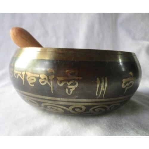 Collectable Tibetan Copper Singing Bowl With a Wooden Stick Chinese Handwork buddha Bowl Size :Diameter 14CM