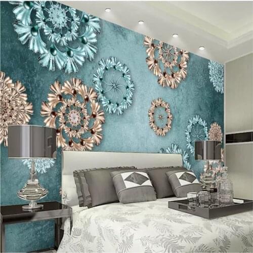 Modern Floral Wallpaper Blue Rose Gold 3D Embossed Flower Mural Wallpaper Wall Papers Home Decor Luxury Home Decoration Murals