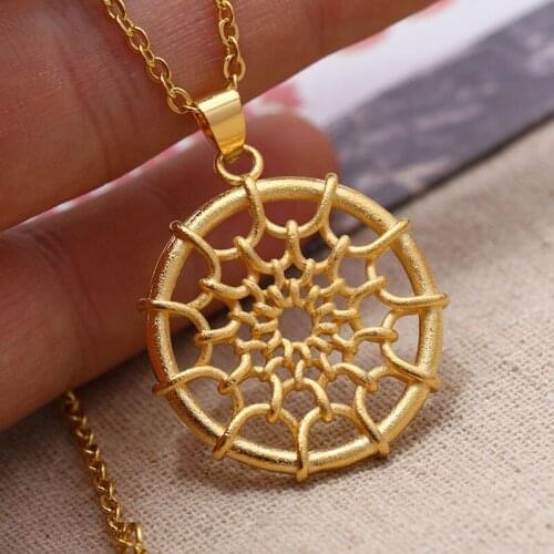 Wando Gold Color Couples Round handmade mesh Pendant Wedding Necklace for Women Bride Man Girls,Thin chain Festive Jewelry Gift