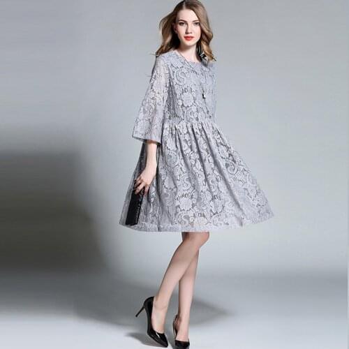 Spring New Lace Dresses Plus size loose Fashion Elegant dress Half sleeve crew neck mini A-line dress oversize Maternity dress