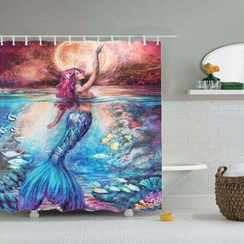 Dafield Mermaid Bathroom Shower Curtain Decor by Trees Old Sailboat Artwork With Hooks