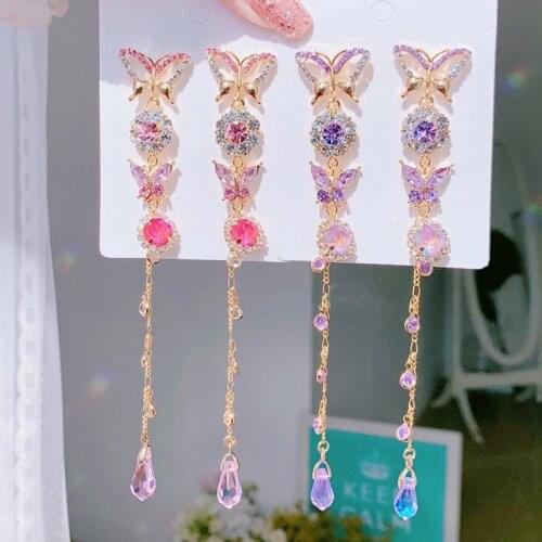 Women Retro Asymmetric Butterfly Cristal Earrings Fashion Round Flower Brincos Long Statement Wings Women Earrings Jewelry
