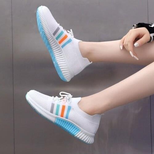 New Style Women Shoes Summer Casual Fly Weave Breathable Sneakers Women Comfort Lace Up Running Shoes Women Platform Flats Shoes