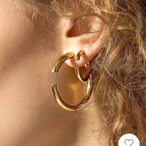 Detachable gold hoop earrings half for women stainless steel color ins chic fashion style 2020