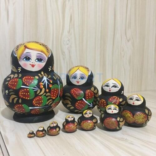 10 Pieces Strawberry Printed Wooden Babushka Russian Nesting Dolls Matryoshka Toy Home Room Coffee Shop Decor Ornament Toys
