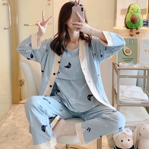 100% Cotton Printed Maternity Nursing Sleepwear Sets Breast Feeding Pajamas Suits Clothes for Pregnant Women Pregnancy Home Wear