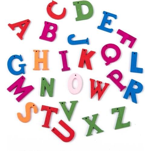 100pcs/Bag Painted Wooden Letters Pendants 26 Letters A-Z Wood Charms for jewelry making Mixed Color, 23mm