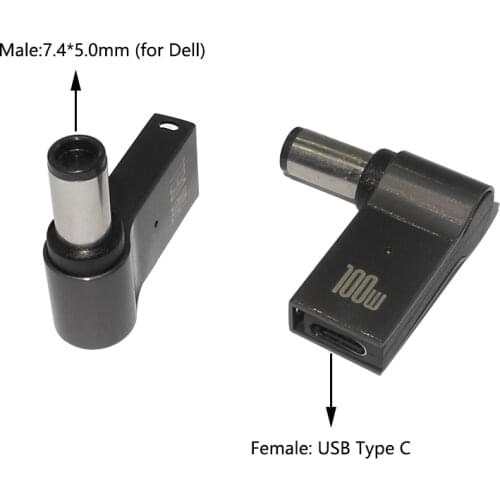100W USB C PD Adapter Converter Cable Type C Female to Laptop Dc Power Connector Jack 7.4*5.0mm for Dell Latitude E6430 E6440