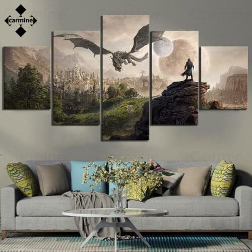 5 Pieces Hd Canvas Painting Pterodactyl Beast Wall Art Printing Painting Nordic Figure Poster and Print for Home Interior Decor