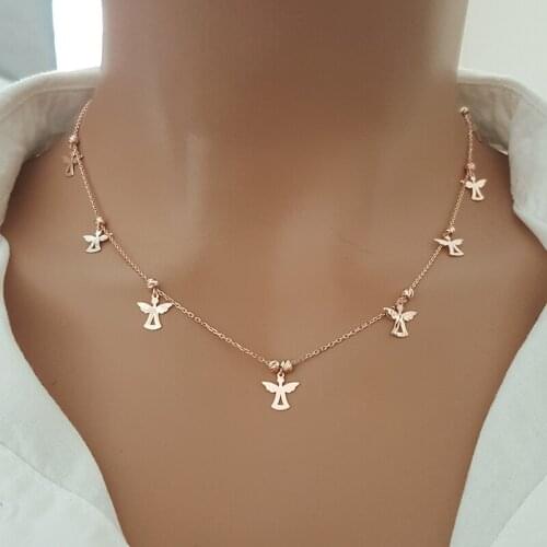 Angel Necklace Protective Angel Dainty Necklace Minimalist Necklace 925 Silver Rose Gold