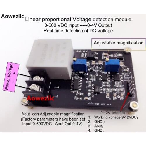 Aoweziic 1Pcs Linear proportional Voltage detection module 0-600 VDC input -----0-4V Output Real-time detection of DC Voltage