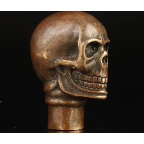 ASIAN COLLECTION VINTAGE OLD RARE BRASS CASTING SKULLS STATUE CRUTCH HANDLE fast shipping