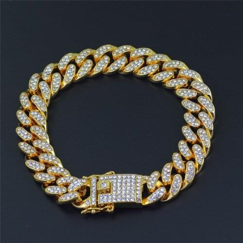Tready Hip Hop Full Rhinestone Iced Out Bling Cuban Chain Bracelet For Men Women jewelry Dropshipping