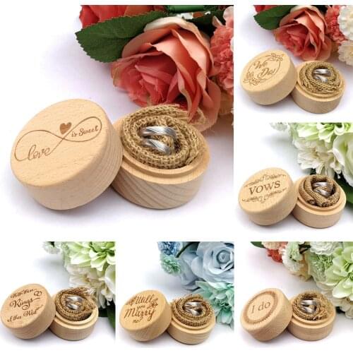 Wooden Ring Box Personalized Rustic Wedding Ring Box with Delicate Pattern Letters for Ring Earrings Necklace Jewelry Gifts