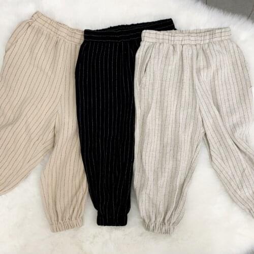 Childrens trousers 2020 new cotton and linen pants striped bloomers simple childrens pants MZ19BXA0078T