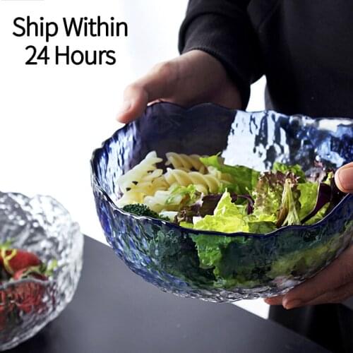 Household Japanese Style Transparent Irregular Glass Bowl Household Salad Noodle Beef Noodle Dessert Heat-Resistant Soup Bowl