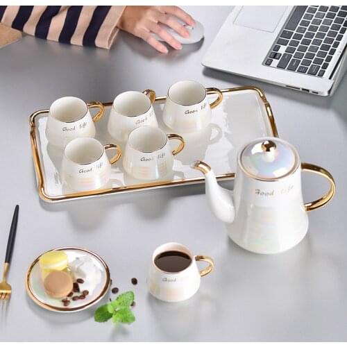 European Teaware Set Tray Porcelain Afternoon Tea Green Pot Cup Teaware Sets Matcha Service Gift Teteras Clay Teapot EH60TS