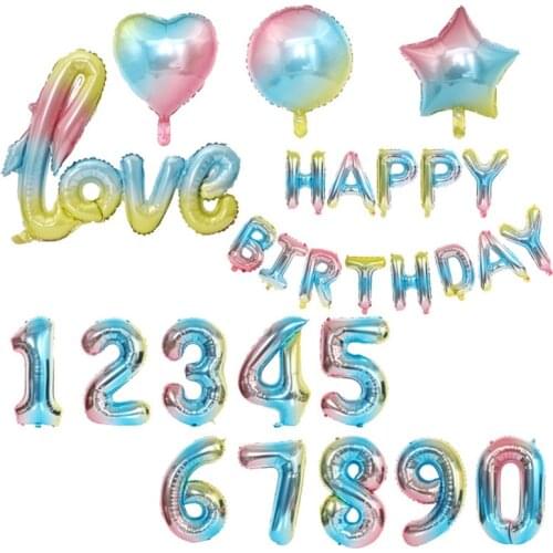 Gradient Rainbow Color Love Foil Number Balloon Birthday Party Wedding Decoration Accessories