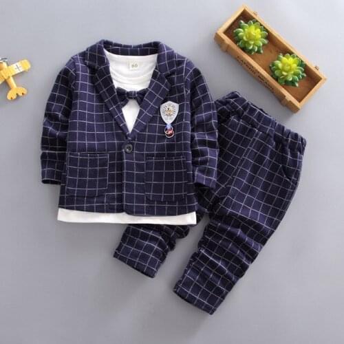 Baby Boys Clothing Sets Toddler Children Clothes 3pcs Suit Plaid Coats +T-Shirt + Long Pants Infant Kids Clothing Sets For 9M-5T