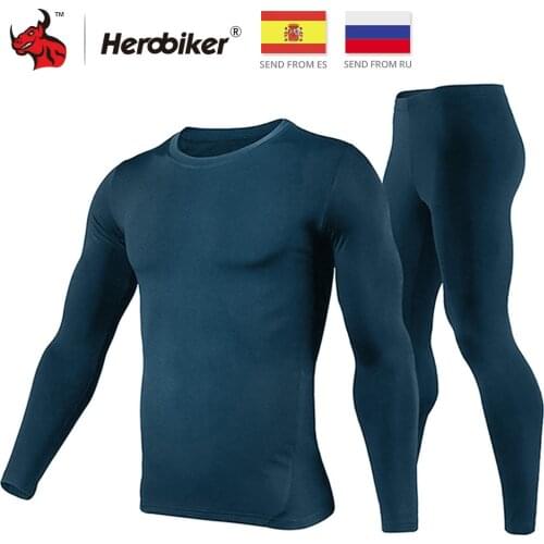 HEROBIKER Motorcycle Thermal Underwear Set Men Motorcycle Winter Warm Base Layers Tight Long Johns Tops & Pants Set 3 Colour