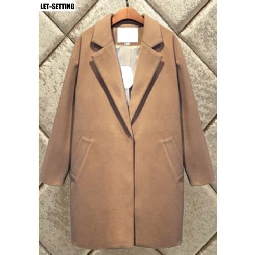 Korea long thick woolen coat spring autumn winter slim blend female overcoat red,gray,blue,black,khaki,S,M,L,XL,2XL