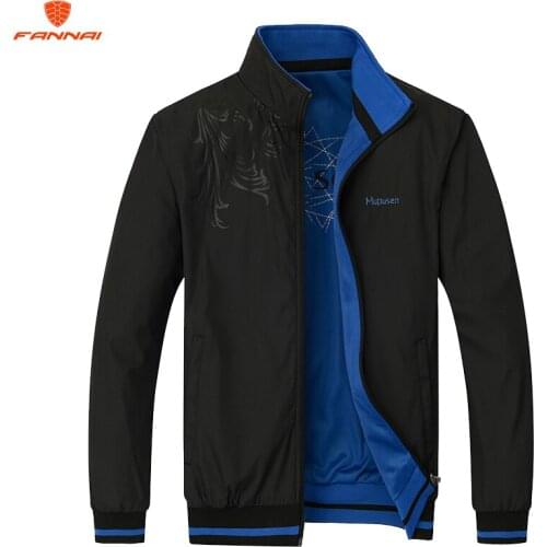 Plus Size Men Jacket 2019 New Male Spring Autumn Zipper Embroidery Printing Double Surface MenS Sportswear Casual Thin Coat