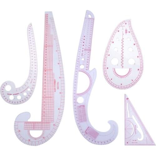 LETAOSK High Quality 5Pcs/set Clear Multi-style French Curve Metric Ruler Measure Tool for Dressmaking Sewing Pattern Design