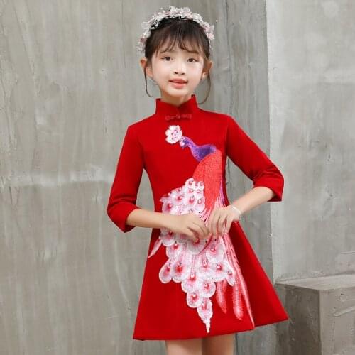 Cute Flower Girls Dresses kids Embroider Cheongsam Dresses Girls Baby Elegant Clothes Traditional Chinese New Year Clothes