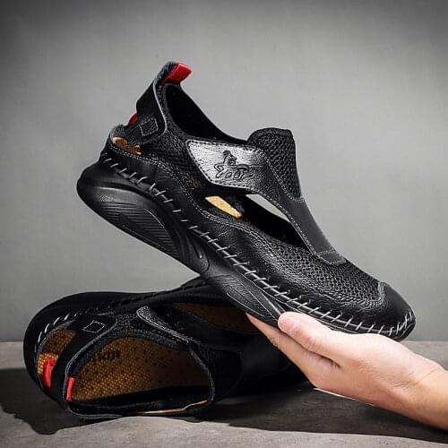 Large Size 38-48 Handmade Swimming Shoes Summer Genuine Leather Mesh Men Beach Sandals Outdoor Beach Slippers Sneakers Walking