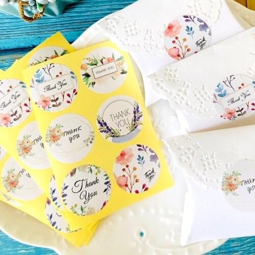 60pcs Floral Thank you Stickers Creative DIY Bakery Cookie Packaging Sealing Labels Wedding Party Decoration Gift Sticker