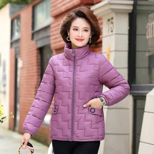 2021 Women Autumn Winter New Cotton Padded coat Female Mid-Aged Solid Loose Plus size Parka Lady Casual Light Warm Outerwear C32