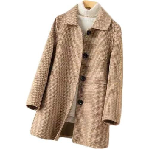 2021 Autumn Winter New Plaid Woolen Coat Womens Loose Long Wool Jacket Plus Size Blazer Female Trench Coats There Are Lining 5XL