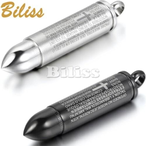 2020 Punk Bullet Pendant Necklace Lords Prayer Cross Design Mens Stainless Steel Necklace with 22 inch Chain Men Jewelry