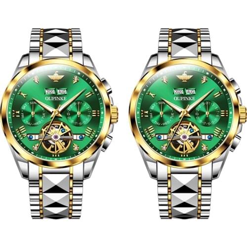 OUPINKE couple watch for Gay Automatic Mechanical Stianless steel watch men Valentines gifts for partner2PCS men watch