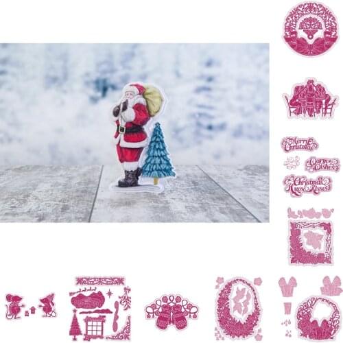 Father Christmas Mouse Gloves Lotus Leaf Lace Cutting Dies and Stamps Scrapbook Dariy Decoration Stencil Embossing Template Diy
