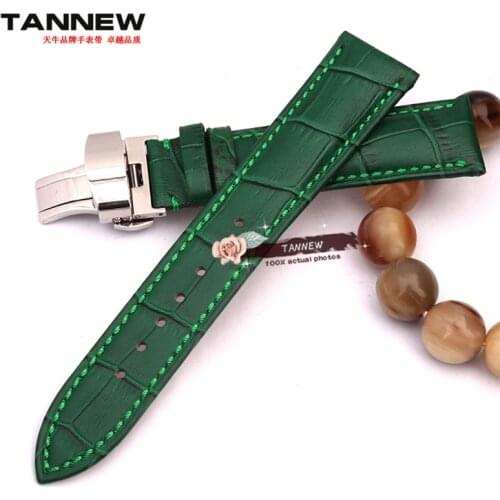 Strap 18mm 20mm 22mm green butterfly buckle strap leather strap watch free shipping