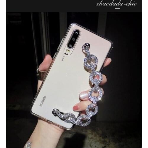 Luxury Bling Glitter Rhinestone Case For Huawei Honor 8 9 10 20 Lite V10 V20 7X 8X Nova5 3 4 5 Diamond Chain Soft TPU Back Cover