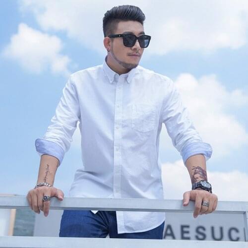 VROKINO Mens professional long-sleeved shirts 2021 autumn new Business rest mens solid color shirt Oversize 6XL 7XL 8XL