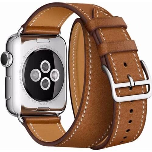 Extra-Long Double Tour Leather Strap for Apple Watch Band 42/38mm Series 3 2 1 Slim Bracelet for iWatch Correa SE 6 5 4 44/ 40mm