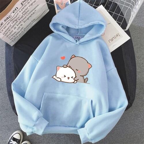 Cartoon 2021 Peach Cat Print Kawaii Hoodie Sweatshirt Hip Hop Men Women Unisex Cute Tops Oversized Streetwear Hooded Clothes