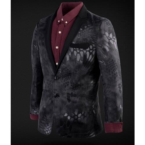 TRN Mens Casual Camouflage Suit Jacket Python Camouflage Slim Small Suit Black Camouflage Mcbk