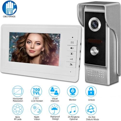 7" Video Intercom Wired Home Video Door Entry System Waterproof Rainproof IR Night Vision Camera Two-way Audio with 1or2 Monitor