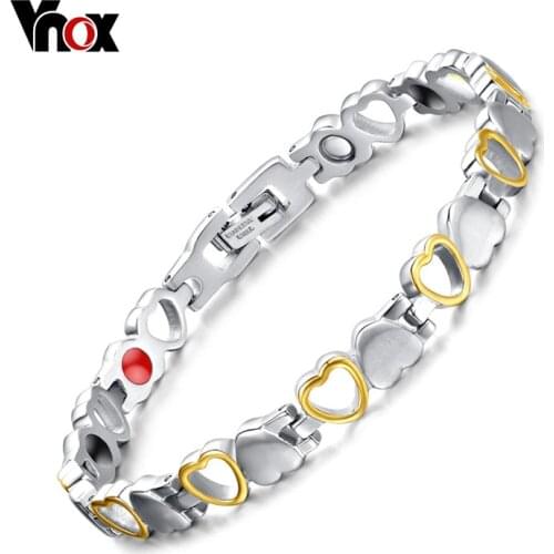 Vnox Vintage Heart Bracelet Bangle Germanium Stone Health Care Women Jewelry Adjustable Size