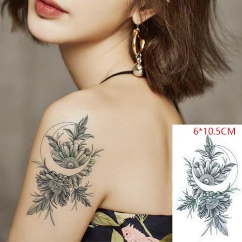 Waterproof Temporary Tattoo Sticker Flower Daisy Chrysanthemum Moon Body Art Flash Tattoo Fake Tattoo for Women Men