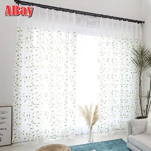 Embroidery White Sheer Curtains for Living Room On Window Home Decoration Modern Tulle for Bedroom Curtains Leaves Voile Drapes