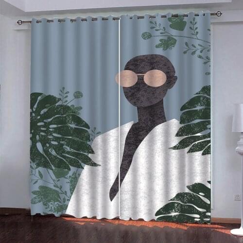 Custom 2020 cortina Abstract character plant curtains for living room bedroom kitchen window curtain 3D Blackout curtains