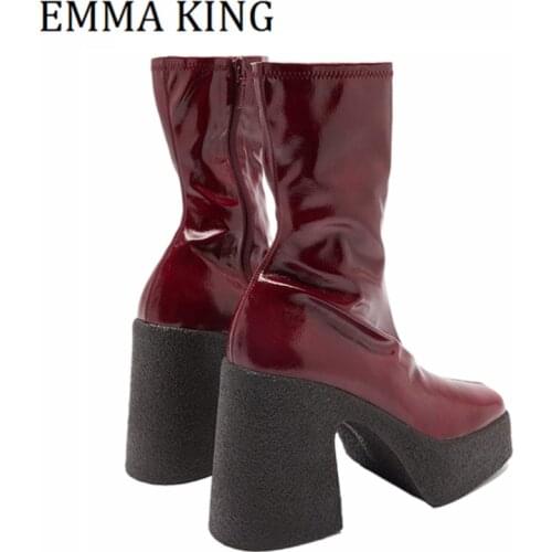 2021 Autumn Winter Platform Ankle Boots Women Chunky High Heels Zipper Fashion Shoes British Style Female Punk Winter Boots