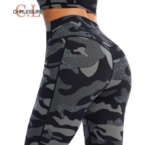 CHRLEISURE Women Camouflage Printed Leggings High Waist Seamless Leggings Plus Size Sports Fitness Leggings Quick Drying Gym