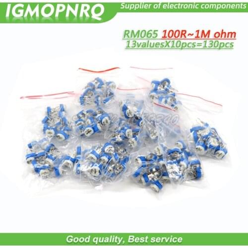 13valuesX10pcs=130pcs Trimming Potentiometer RM-065 100ohm-1Mohm(101-105) RM065 Variable Resistors component kit RM065-103