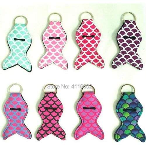 200pcs newest style high quality mermaid chapstick holder neoprene keychain holders monogram holders